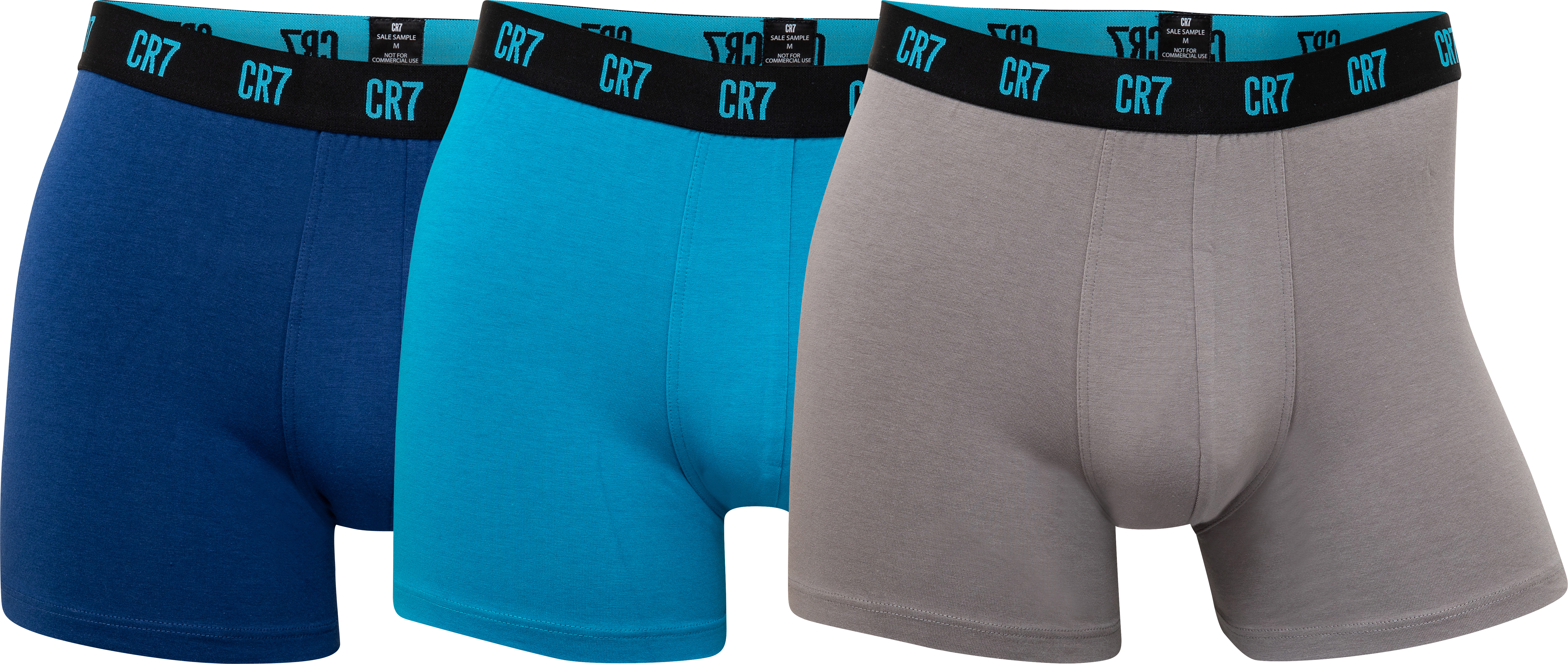 mørkeblå, lyseblå og grå med sort elastik